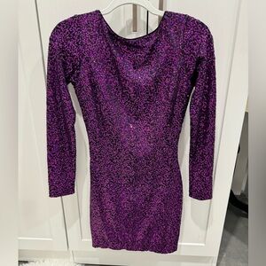 Purple Sequin Long Sleeve Party Dress Small